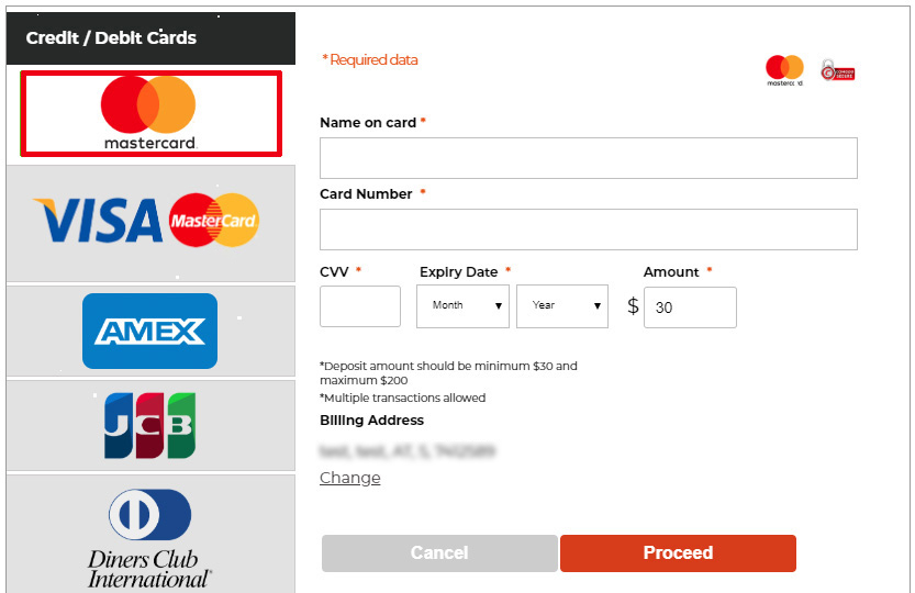 Deposit using Master Card