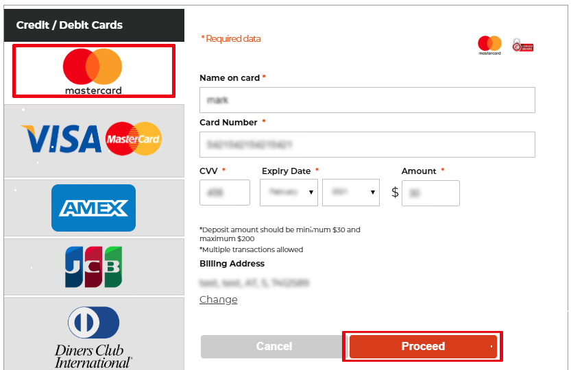 Deposit using Master Card